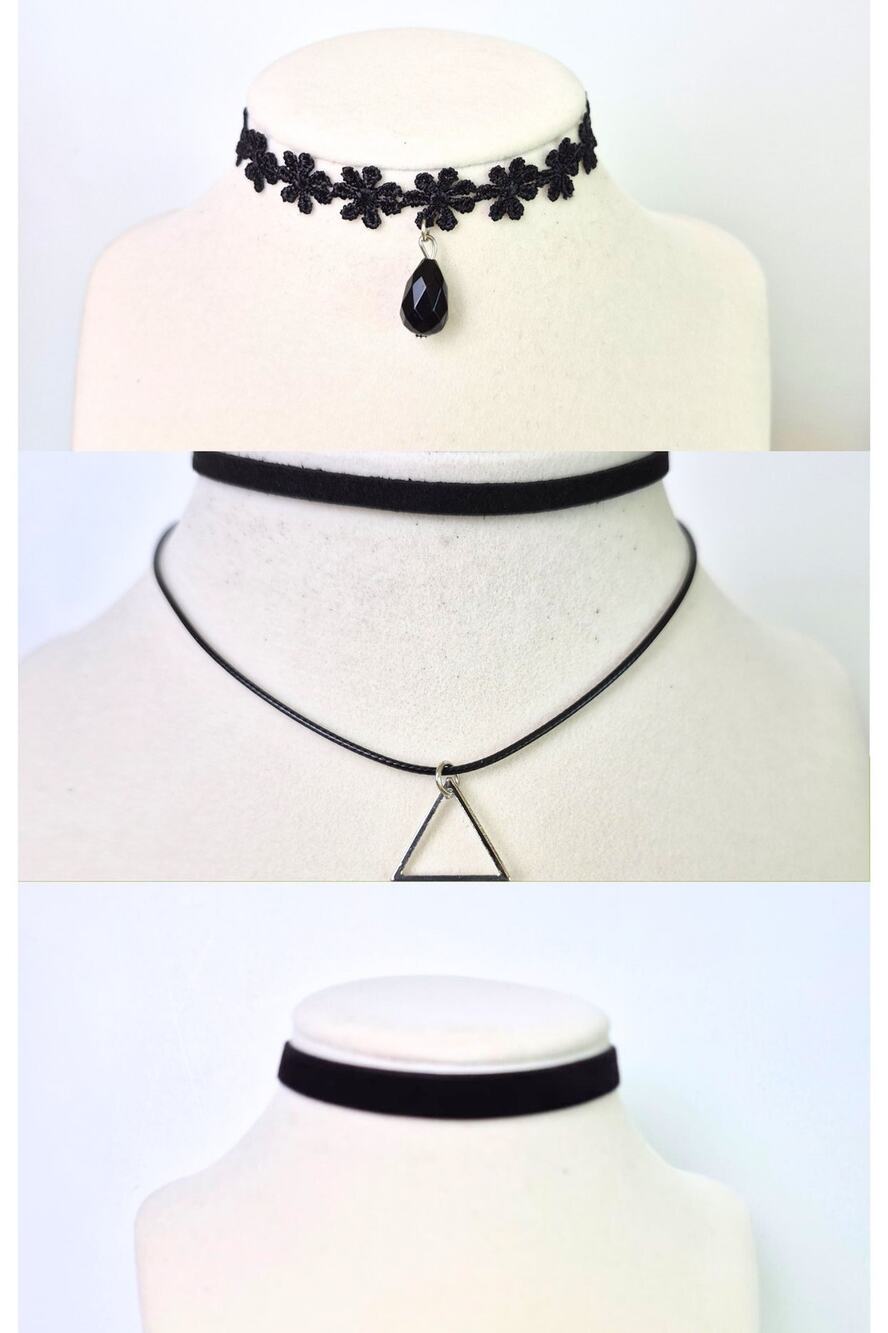 Choker Necklace Black Set of 3 New Gothic Edgy Grunge Whimsygoth